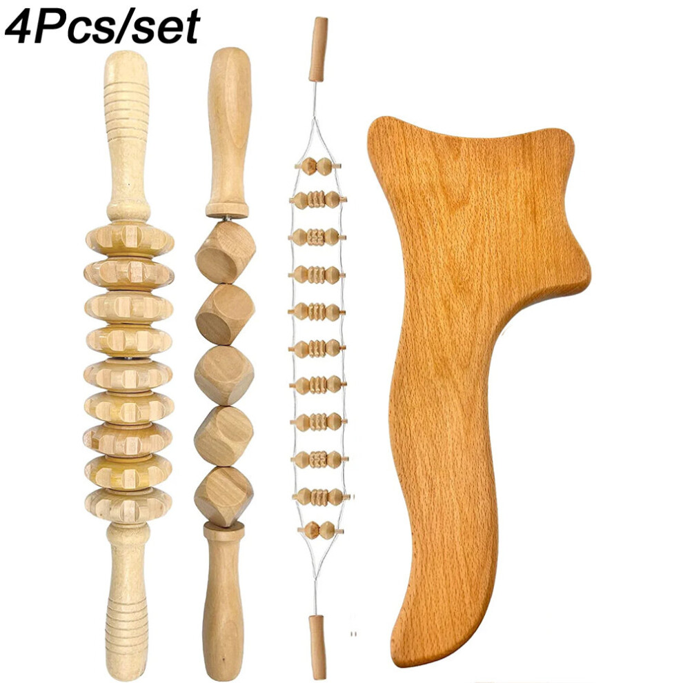 Dechoicelife (A-4Pcs) Wood Therapy Massage Tools,Maderotherapia Kit,Massage Tools Wooden Massager Roller,Lymph Drainage Massager,Muscle Relaxation