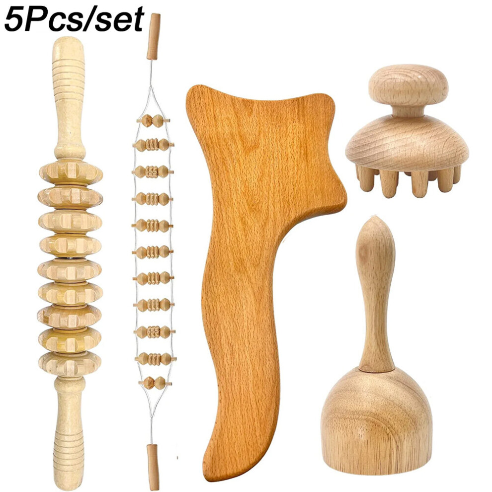 Dechoicelife (A-5Pcs) Wood Therapy Massage Tools,Maderotherapia Kit,Massage Tools Wooden Massager Roller,Lymph Drainage Massager,Muscle Relaxation