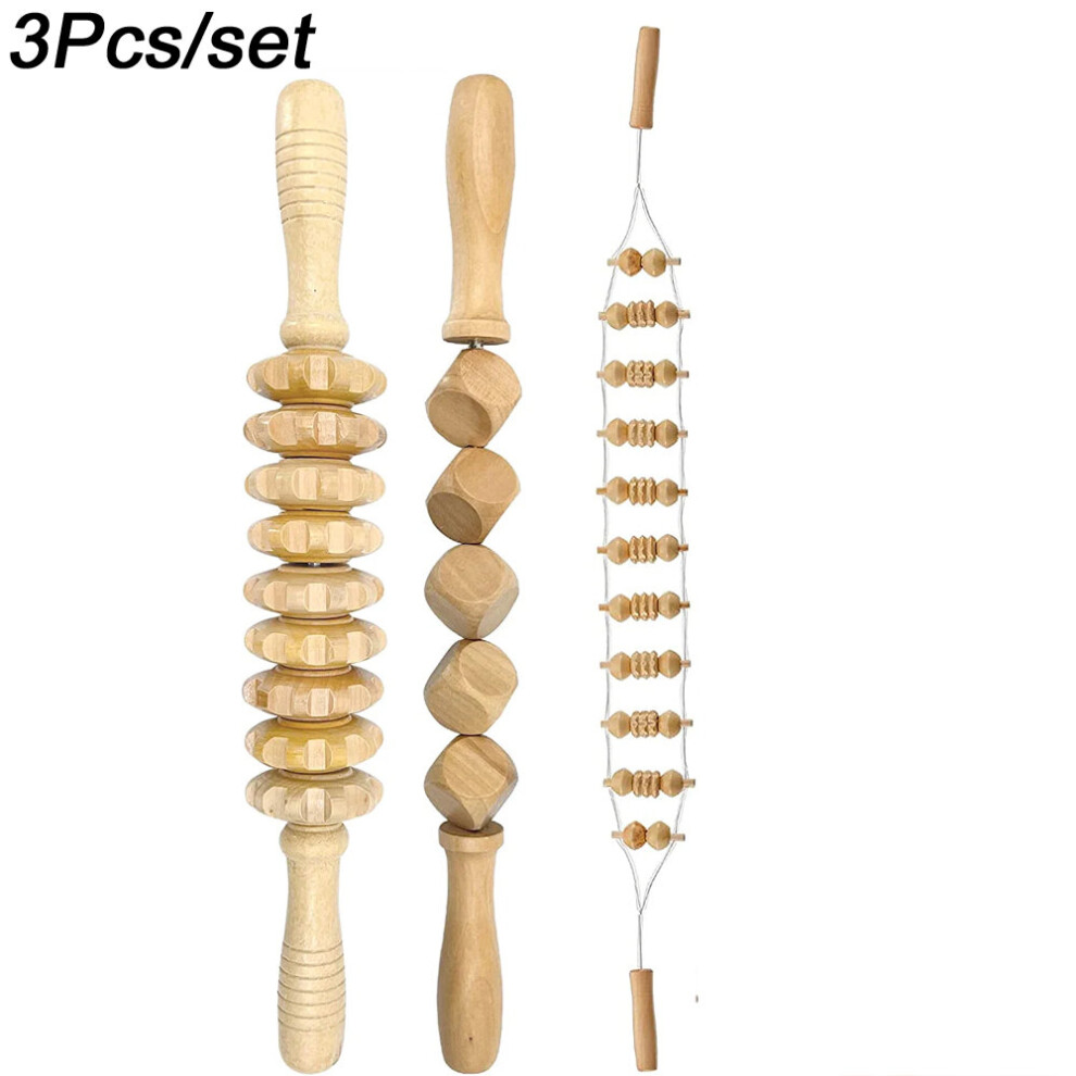 Dechoicelife (A-3Pcs) Wood Therapy Massage Tools,Maderotherapia Kit,Massage Tools Wooden Massager Roller,Lymph Drainage Massager,Muscle Relaxation