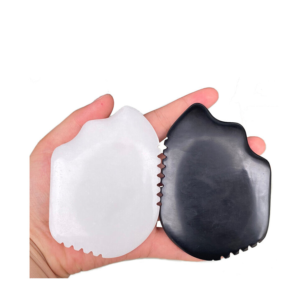 Dechoicelife White/Black (A- Black) Natural Jade Guasha Bianstone Face Scraping Board Facial Edge Shape Multifunctional Massage General Meridian Comb
