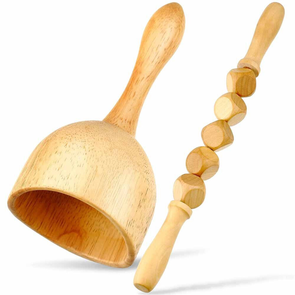 Dechoicelife 2Pcs/Set Wood Massage Tool Cup And Wood Roller For Cellulite For Scraping Promote Blood Circulation And Relieve Muscle Soreness