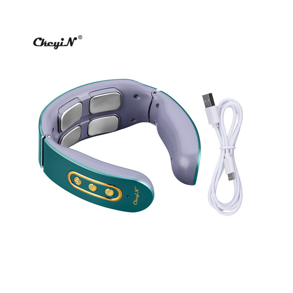 Dechoicelife (A-Green) Ckeyin Smart Electric Shoulder Neck Massager Heating Relaxation Massage Instrument 4D Pulse Cervical Vertebra Health Care 9 Gear