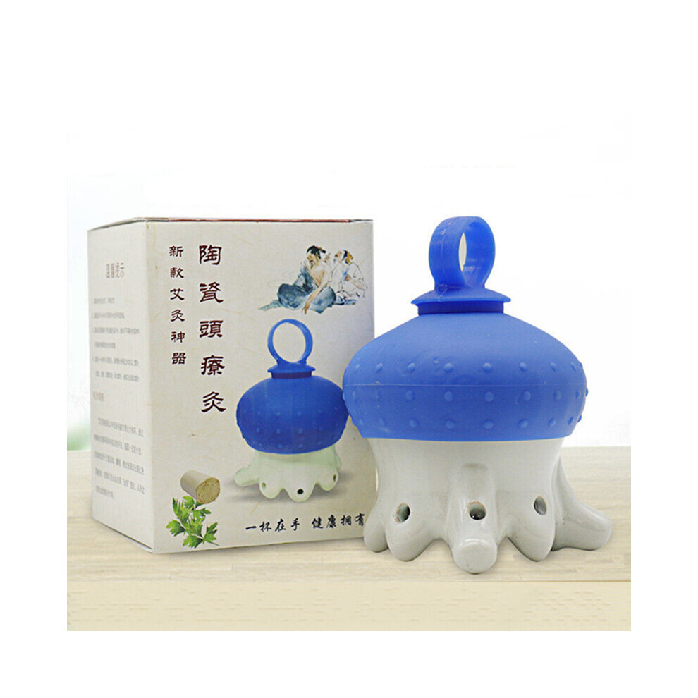Dechoicelife (A-Head Moxibustion Jar) Head Heating Moxibustion Therapy Ceramic Jar Moxa Stick Warm Acupuncture Massage Heat Scraping Relieves Headache Promotes Sle
