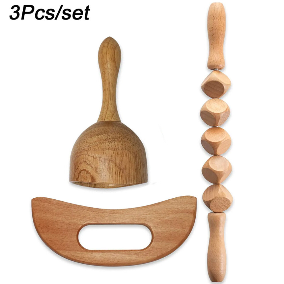 Dechoicelife (A-3Pcs) Wood Therapy Massage Tool,Wooden Massager Set,Roller Stick And Gua Sha Body Contouring Tool,Maderotherapy Kit,Lymphatic Drainage