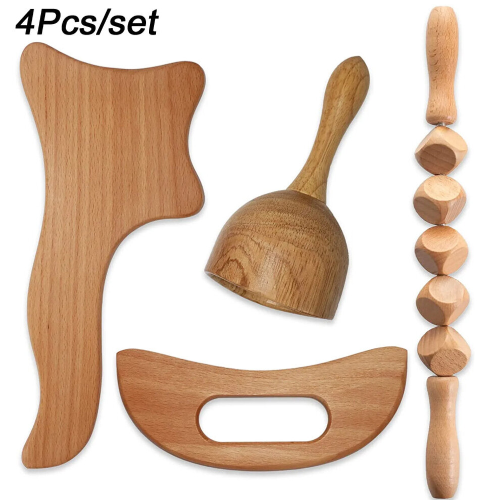 Dechoicelife (A-4Pcs) Wood Therapy Massage Tool,Wooden Massager Set,Roller Stick And Gua Sha Body Contouring Tool,Maderotherapy Kit,Lymphatic Drainage