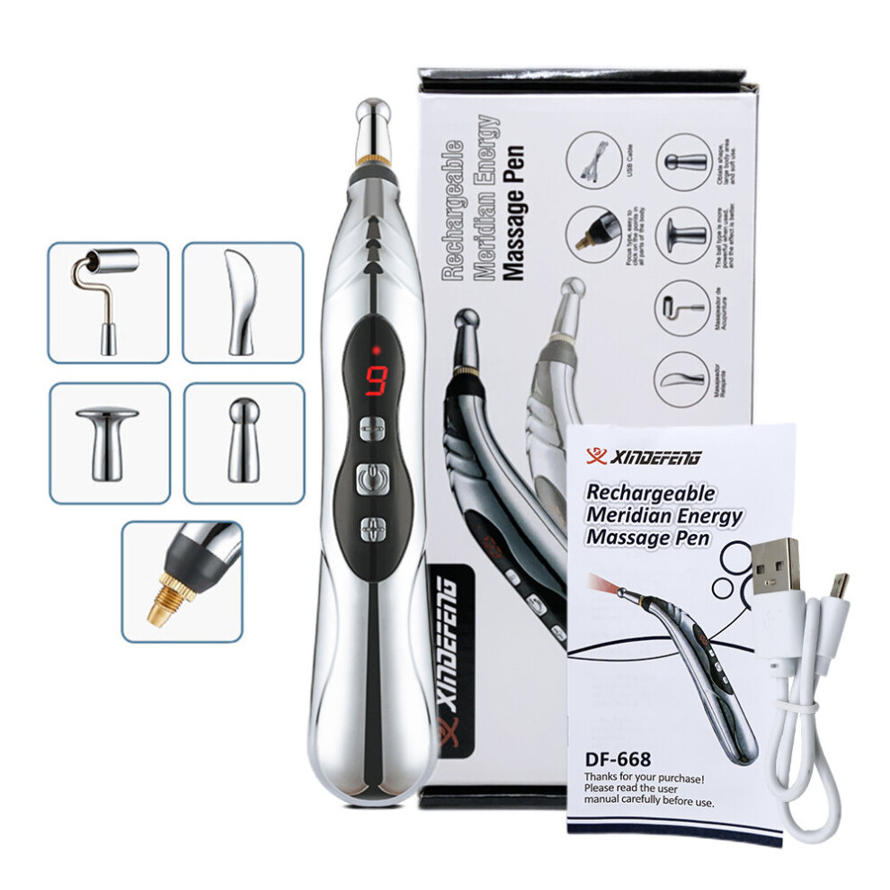 Dechoicelife (A-5 Heads Retail Box) Electric Acupuncture Pen Pain Relief Therapy Muscle Healing Acupuncture Pen 9 Intensity Deep Tissue Massage Relief Pain Tools