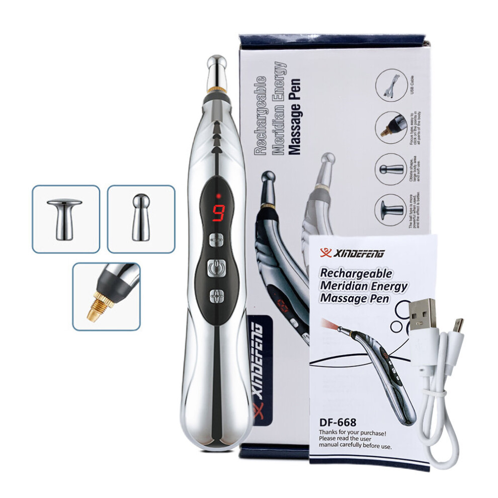 Dechoicelife (A-3 Heads Retail Box) Electric Acupuncture Pen Pain Relief Therapy Muscle Healing Acupuncture Pen 9 Intensity Deep Tissue Massage Relief Pain Tools