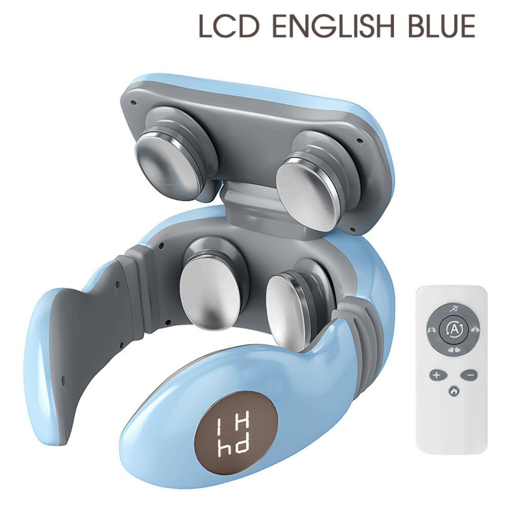 Dechoicelife Blue (A-) Electric Neck And Shoulder Pulse Massager 4 Electrode Plates Neck Massager Pulse & Heating Cervical Vertebra Relax Pain Relief