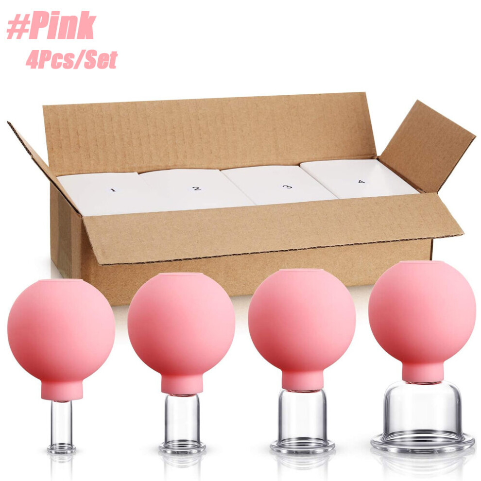 Dechoicelife (A-Pink- 4Pcs) 4 Pcs Facial Cupping Therapy Set Glass, Eye Face Silicone Vacuum Massage Anti Cellulite Cup For Beauty Body Cup Fascia Massager