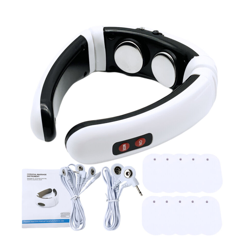 Dechoicelife (A-With 8Pads 4Way Wire) Neck Massager Electric Tens Pulse Cervical Spine Massage Instrument Back Pain Relief Body Massage Health Care Device With Hea