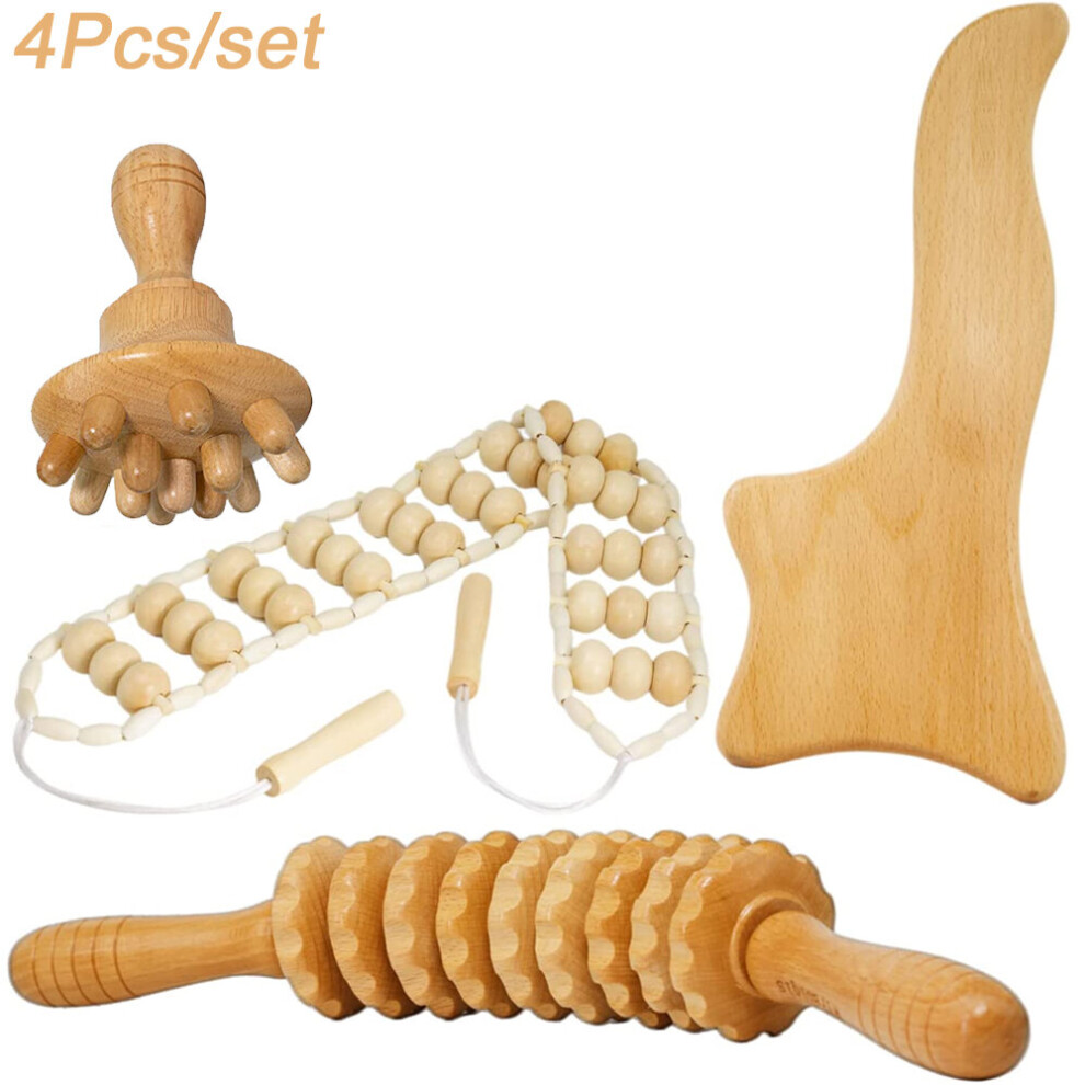 Dechoicelife (A-4Pcs) Wood Gua Sha Therapy Massage Tools,Lymphatic Drainage Massage Paddle,Anti Cellulite,Maderotherapy,Muscle Pain Relief
