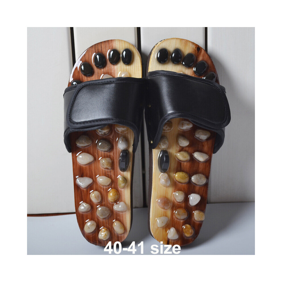 Dechoicelife (A-Black 40-41 Size) Natural Pebble Foot Massage Shoes Acupuncture Point Cobble Therapy Massage Slippers Health Sandals Feet Elderly Care Shoes