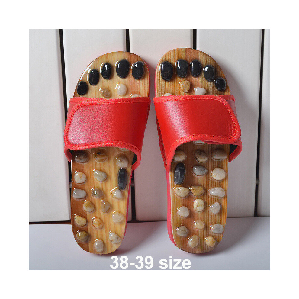 Dechoicelife (A-Red 38-39 Size) Natural Pebble Foot Massage Shoes Acupuncture Point Cobble Therapy Massage Slippers Health Sandals Feet Elderly Care Shoes