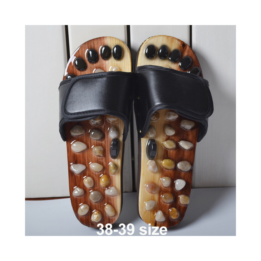 Dechoicelife (A-Black 38-39 Size) Natural Pebble Foot Massage Shoes Acupuncture Point Cobble Therapy Massage Slippers Health Sandals Feet Elderly Care Shoes