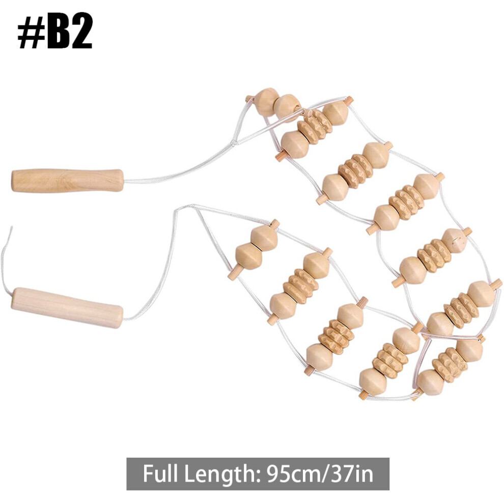 Dechoicelife (A-B2) Wooden Back Massage Roller Rope Lymphatic Drainage Massager Wood Therapy Tool Portable Handheld Rolling Neck Shoulder Relaxation