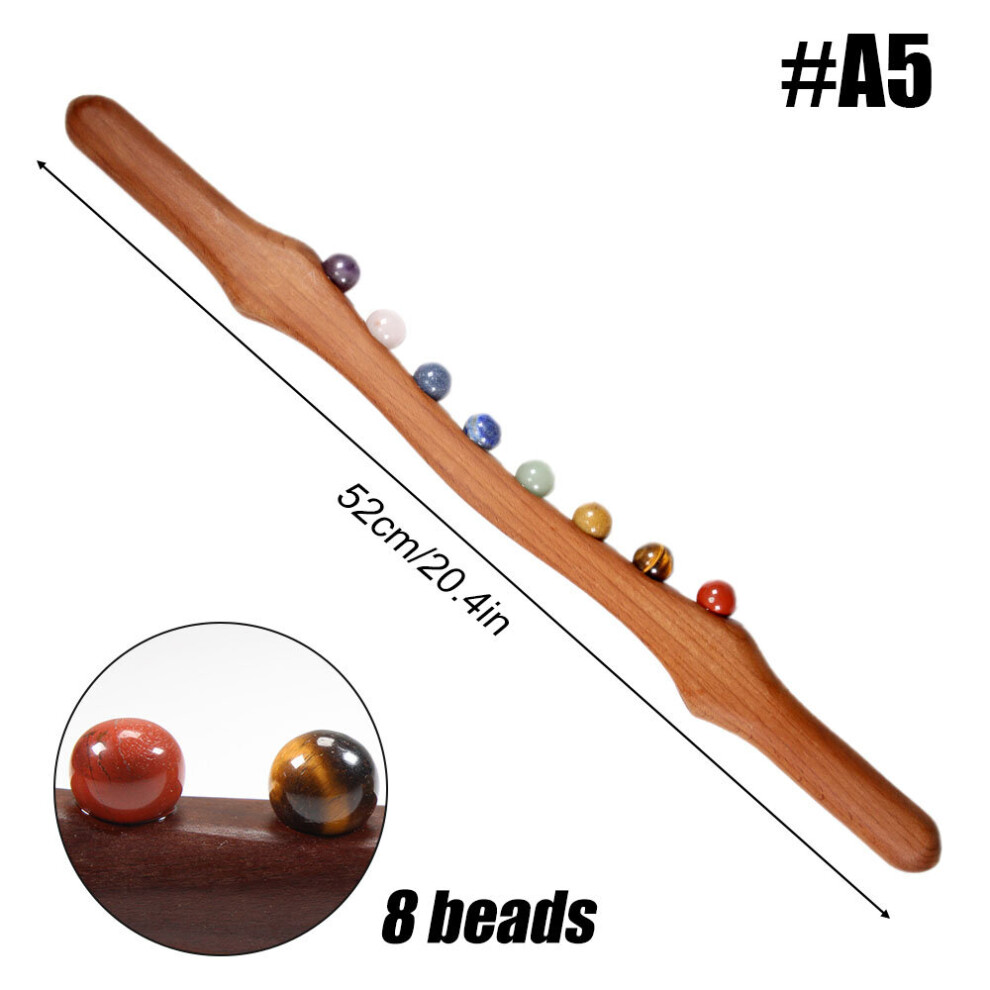 Dechoicelife (A-A5) Wooden Guasha Massage Stick Jade Stone Beads Back Neck Meridian Dredging Body Scraping Wood Massager Gua Sha Therapy Tool