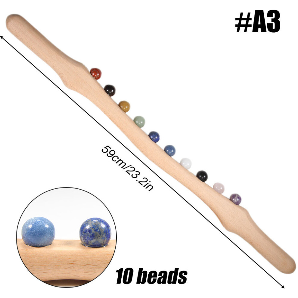 Dechoicelife (A-A3) Wooden Guasha Massage Stick Jade Stone Beads Back Neck Meridian Dredging Body Scraping Wood Massager Gua Sha Therapy Tool