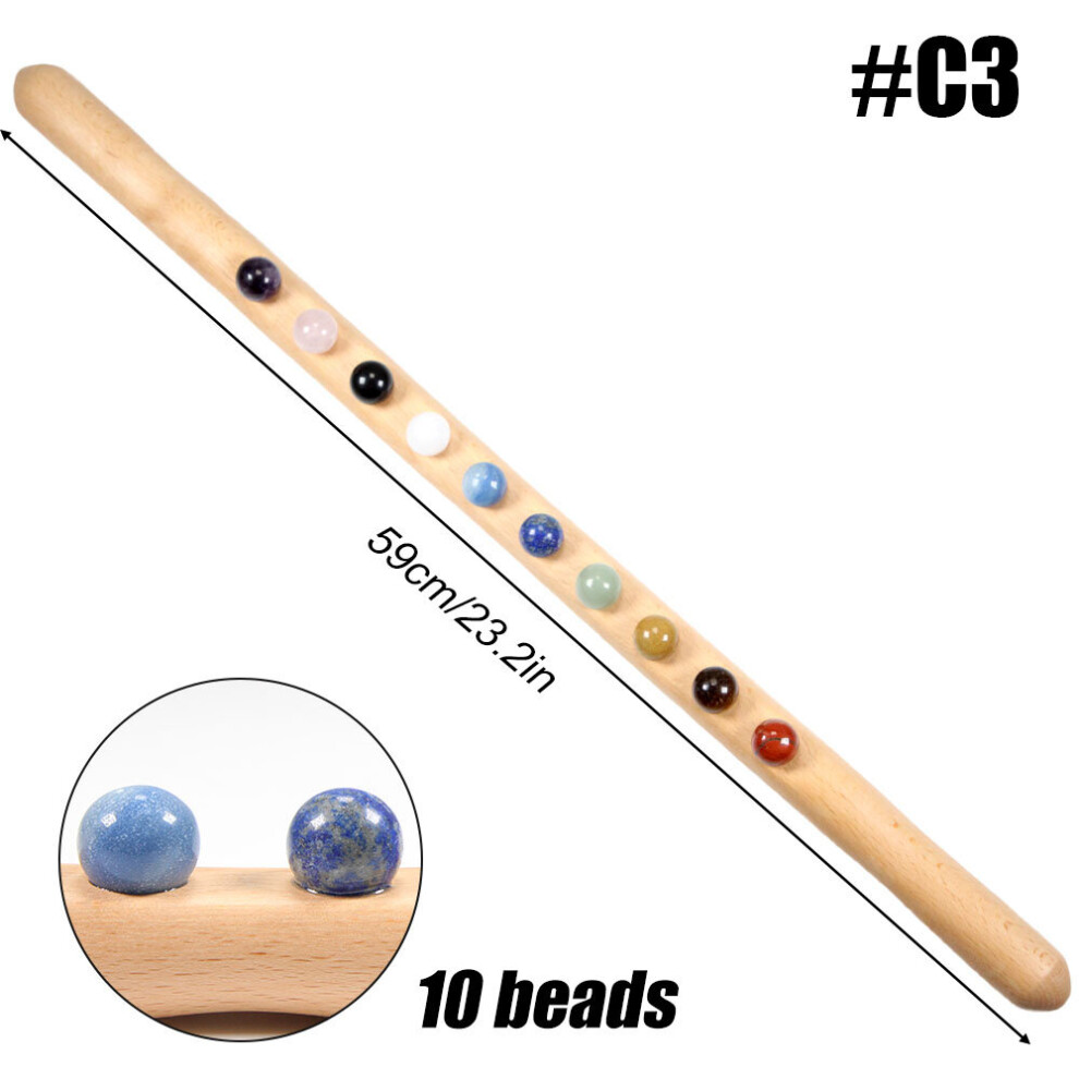 Dechoicelife (A-C3) Wooden Guasha Massage Stick Jade Stone Beads Back Neck Meridian Dredging Body Scraping Wood Massager Gua Sha Therapy Tool