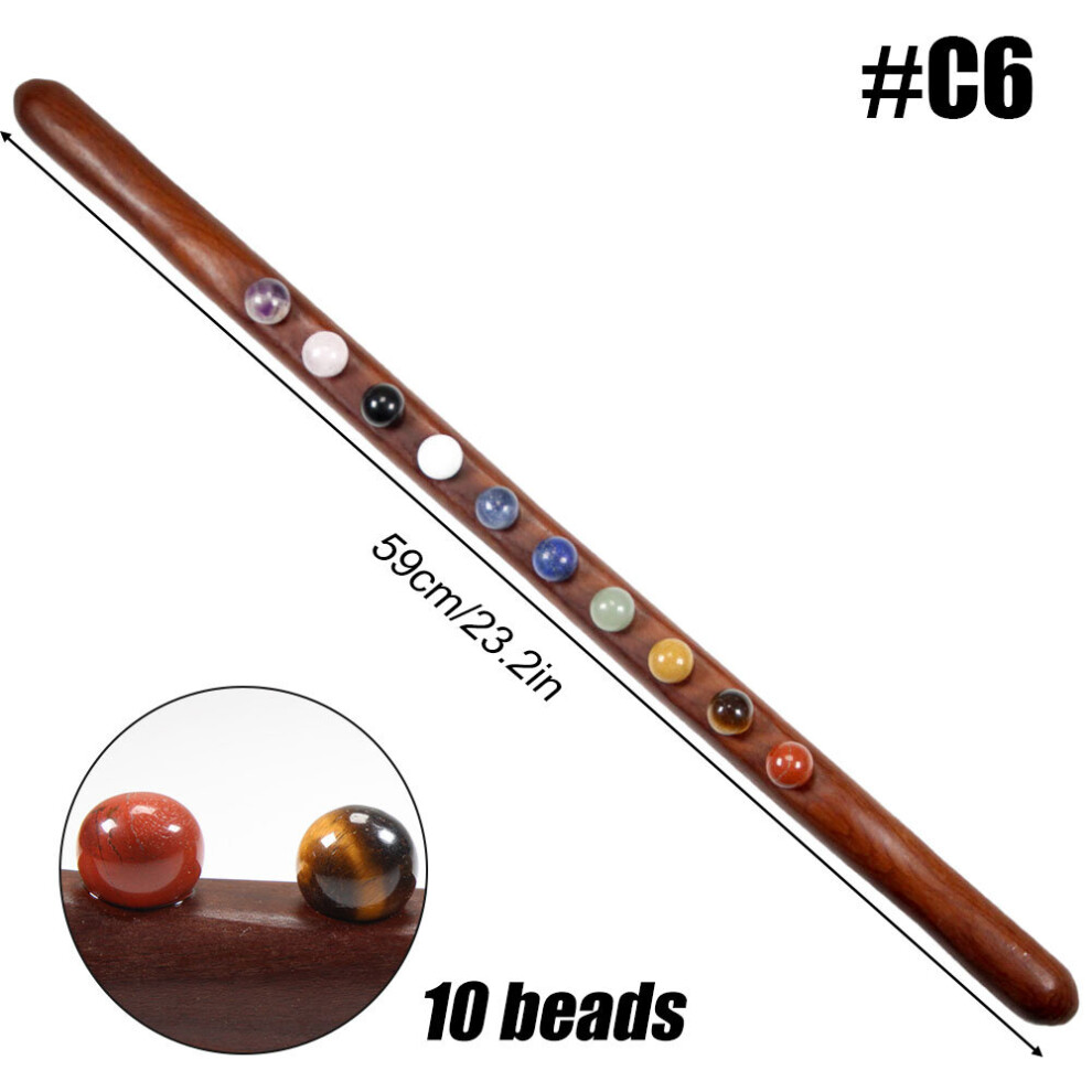 Dechoicelife (A-C6) Wooden Guasha Massage Stick Jade Stone Beads Back Neck Meridian Dredging Body Scraping Wood Massager Gua Sha Therapy Tool