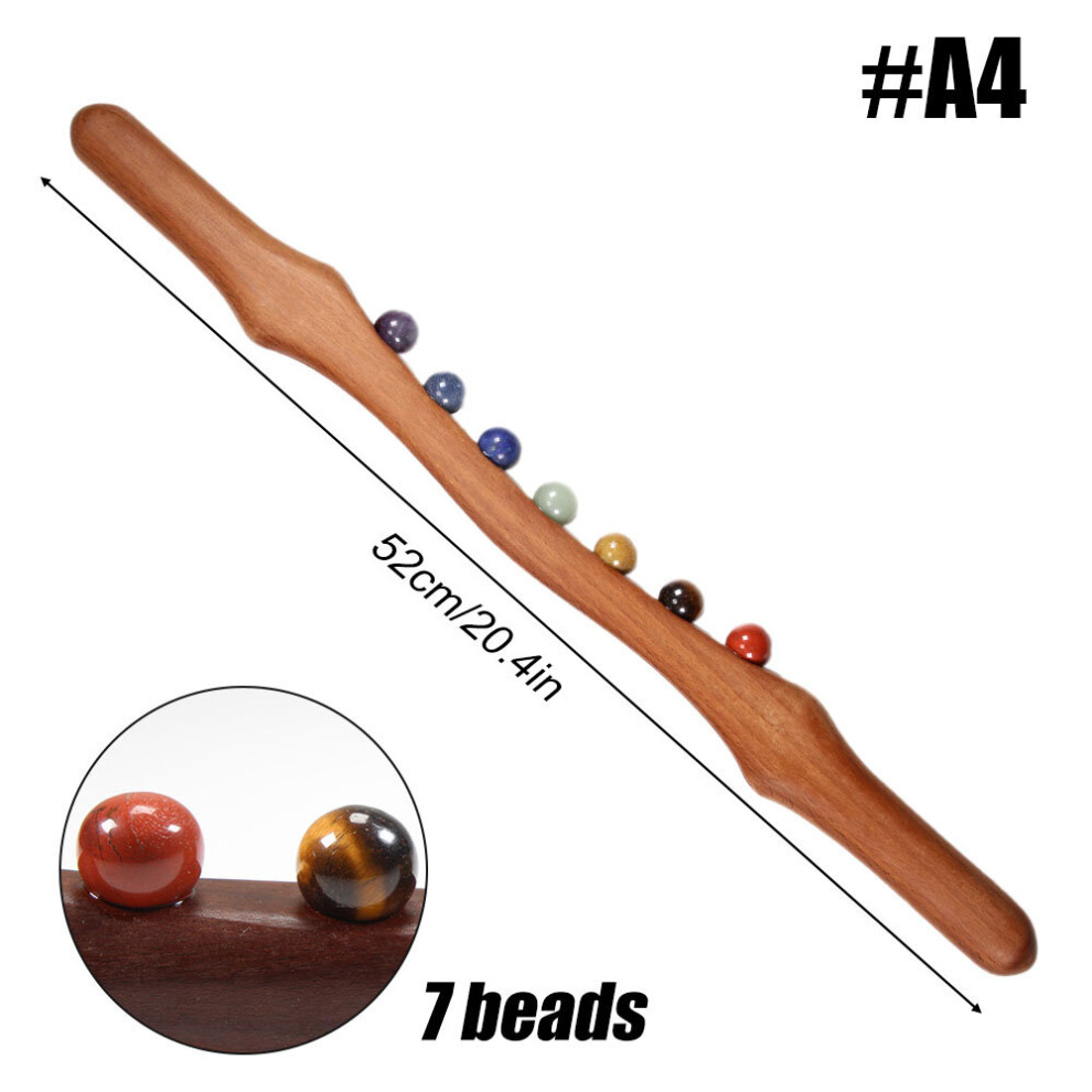 Dechoicelife (A-A4) Wooden Guasha Massage Stick Jade Stone Beads Back Neck Meridian Dredging Body Scraping Wood Massager Gua Sha Therapy Tool