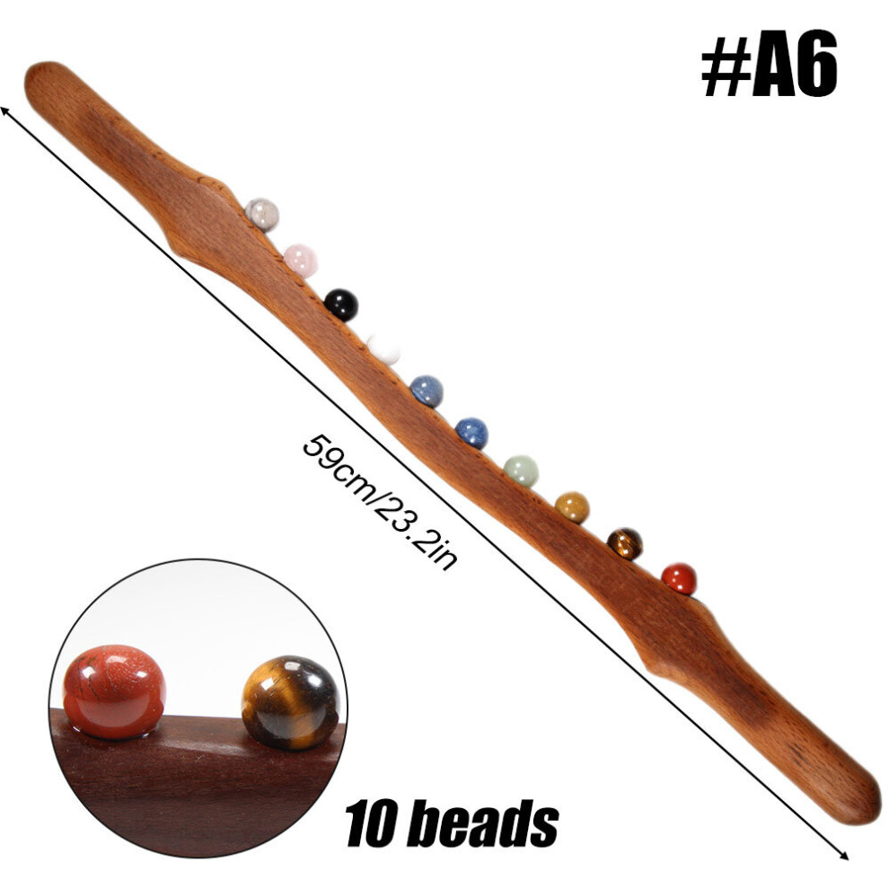 Dechoicelife (A-A6) Wooden Guasha Massage Stick Jade Stone Beads Back Neck Meridian Dredging Body Scraping Wood Massager Gua Sha Therapy Tool