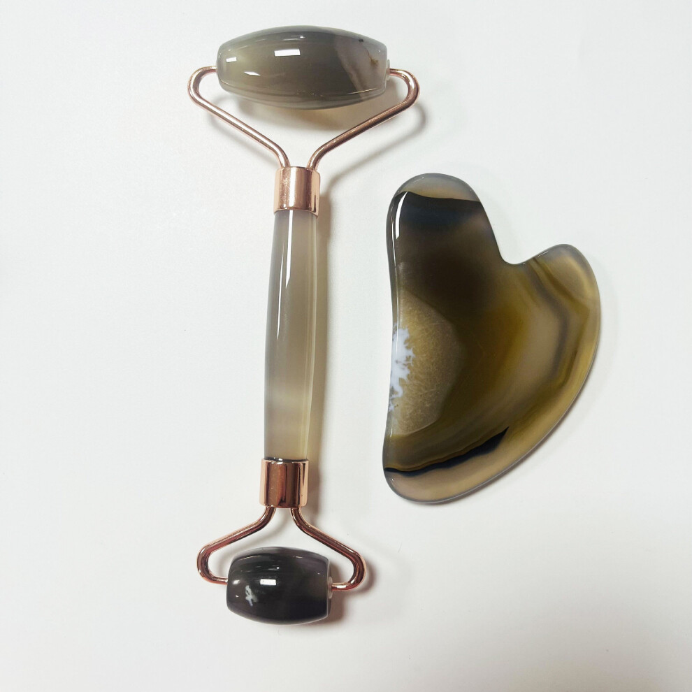 Dechoicelife (A-Agate) Guasha High Quality With Box Natural Stone Scraping Roller Massage Relaxes Muscle Tightens Contours Spa Facial Beauty Care Tools