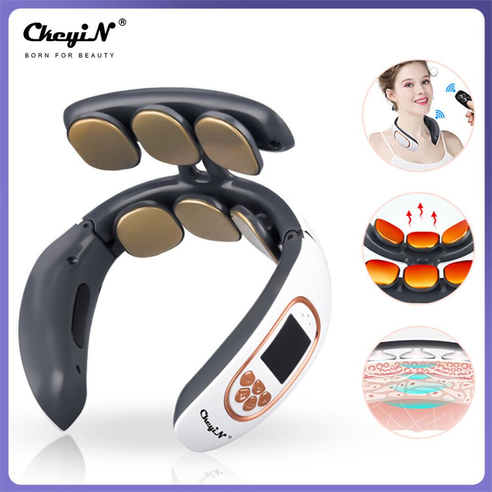 Dechoicelife Ckeyin 6D Electric Neck Back Pulse Massager Tens Pulse Rechargeable Hot Cervical Vertebra Relax Pain Kneading Massage & Remote