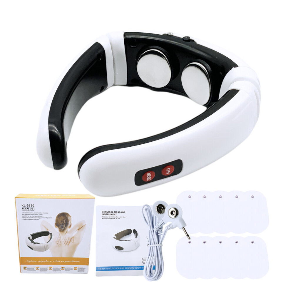 Dechoicelife (A-10 Pads With Box) Electric Neck Massager Tens Pulse Cervical Vertebra Physiotherapy 6 Modes Acupuncture Deep Tissue Massage Health Care Relaxation