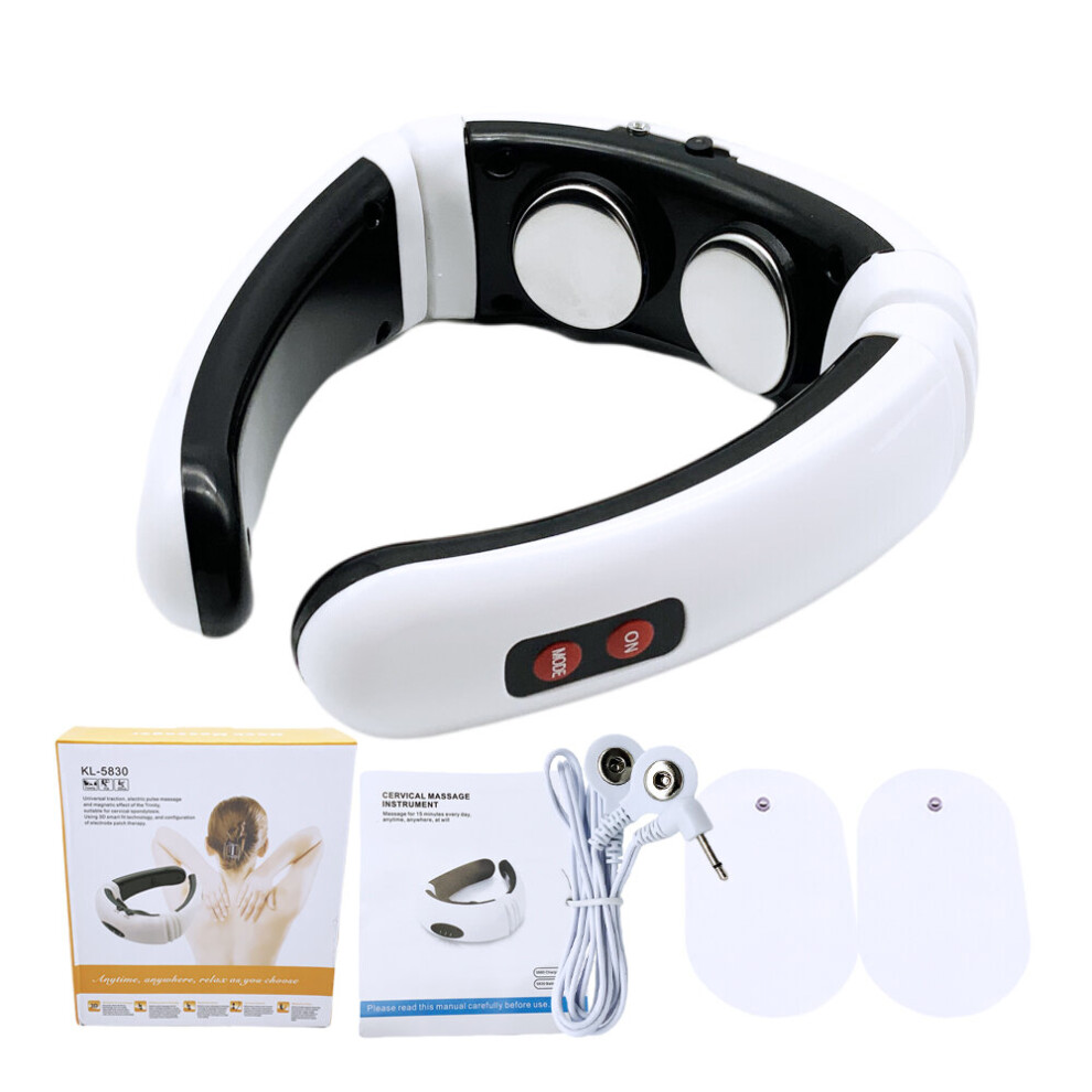 Dechoicelife (A-2 Pads With Box) Electric Neck Massager Tens Pulse Cervical Vertebra Physiotherapy 6 Modes Acupuncture Deep Tissue Massage Health Care Relaxation