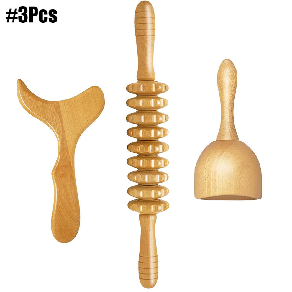 Dechoicelife (A-Auburn) Wooden Massage Roller Wood Therapy Massage Tools Anti-Cellulite Body Sculpting Lymphatic Drainage Massager Maderoterapia Kit