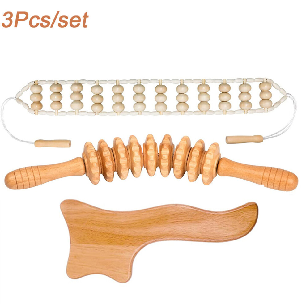 Dechoicelife (A-3Pcs) Wooden Body Massage Tool Maderoterapia Kit Wood Massager Roller Wood Gua Sha Roller Manual Wooden For Body Contour Massager