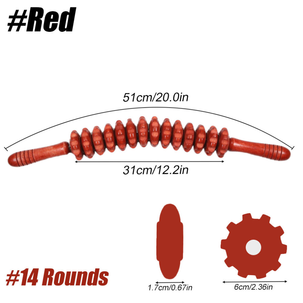 Dechoicelife (A-Red-14 Rounds) 1Pcs Curved Wooden Massage Roller For Waist And Thigh, Multi-Functional Body Roller For Cellulite Reduction And Muscle Tension