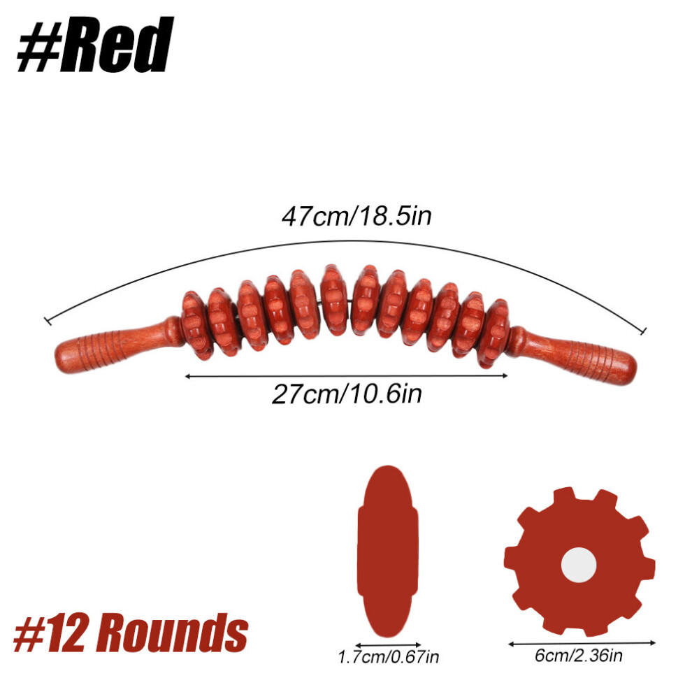 Dechoicelife (A-Red-12 Rounds) 1Pcs Curved Wooden Massage Roller For Waist And Thigh, Multi-Functional Body Roller For Cellulite Reduction And Muscle Tension