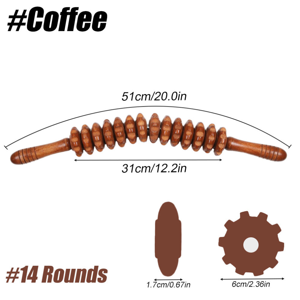 Dechoicelife (A-Coffee-14 Rounds) 1Pcs Curved Wooden Massage Roller For Waist And Thigh, Multi-Functional Body Roller For Cellulite Reduction And Muscle Tension