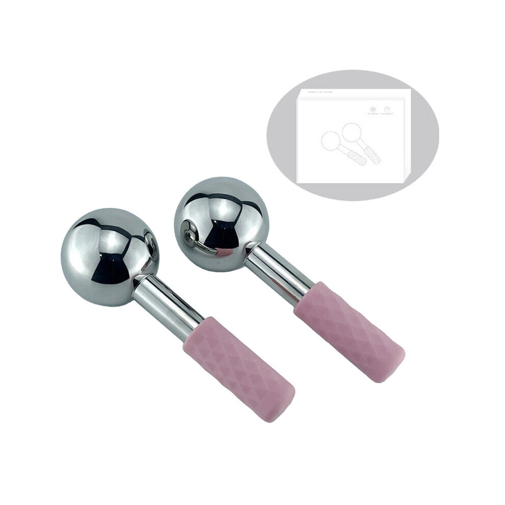 Dechoicelife Pink (A- 1 Pair) Facial Ice Globes Cold Hot Stainless Steel Facial Roller Skin Beauty Spa Cooling Globe Massage Ball Face Care Cryo Freeze Stick