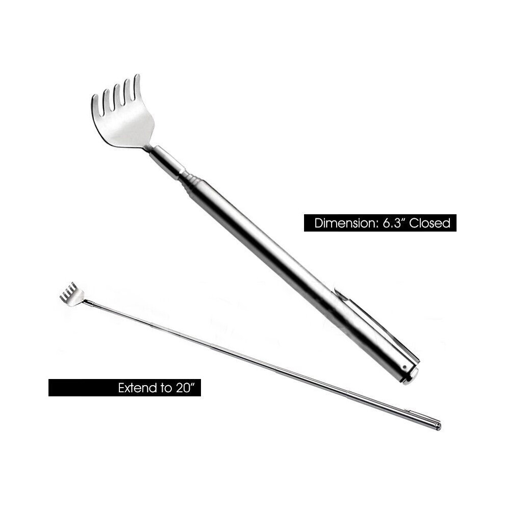 Dechoicelife 1Pcs Stainless Steel Telescopic Back Scratcher Telescopic Pen Clip Portable Back Scratcher Itch Massage Tool