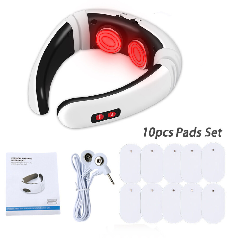 Dechoicelife (A-Neck 10 Pads) Electric Neck Massager Hot Compress Back Tens Cervical Pain Relief Ems Vertebra Physiotherapy Acupuncture Massage Pen Healthcare