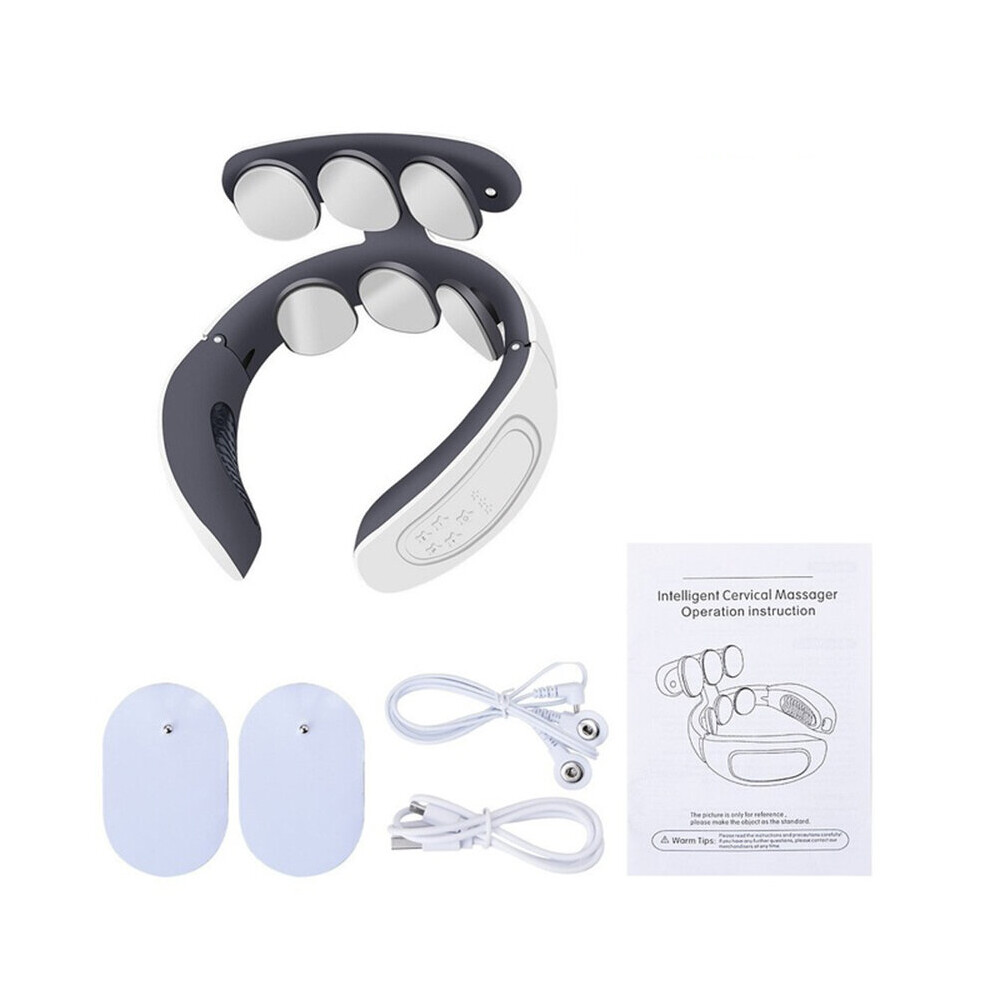 Dechoicelife White (A-Type 3 2) Smart Neck Massager Heating 6 Heads Cervical Spine Pulse Back Massager Wireless Vertebra Relax Pain Kneading Massage Machine