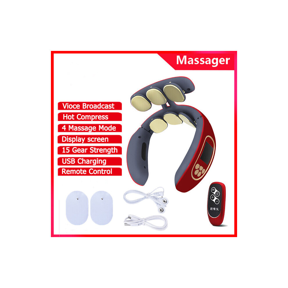 Dechoicelife Red (A-Type 1 ) Smart Neck Massager Heating 6 Heads Cervical Spine Pulse Back Massager Wireless Vertebra Relax Pain Kneading Massage Machine