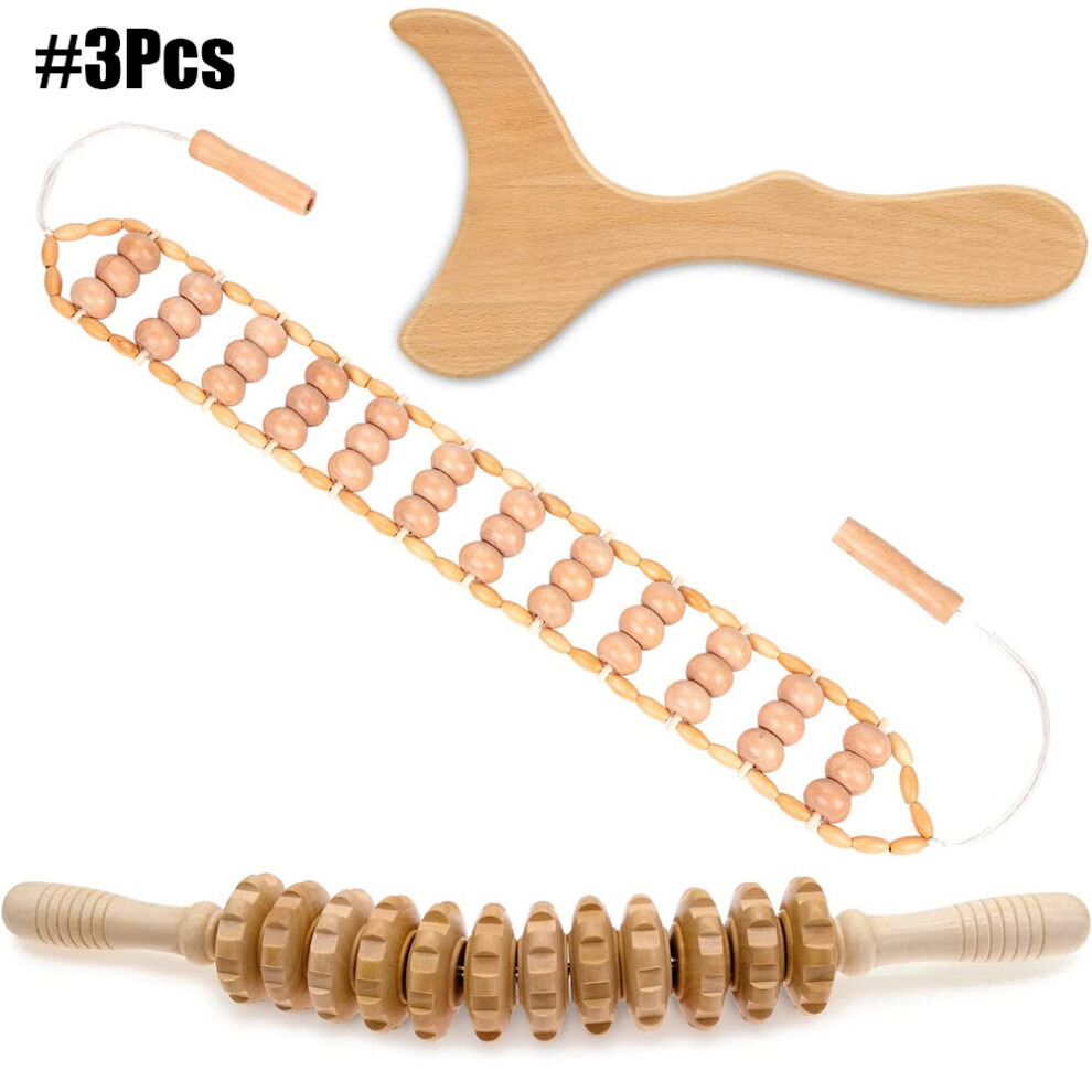 Dechoicelife (A-3Pcs) Wooden Body Massage Tool Maderoterapia Kit Wood Massager Roller Wood Gua Sha Roller Manual Wooden For Body Contour Massager