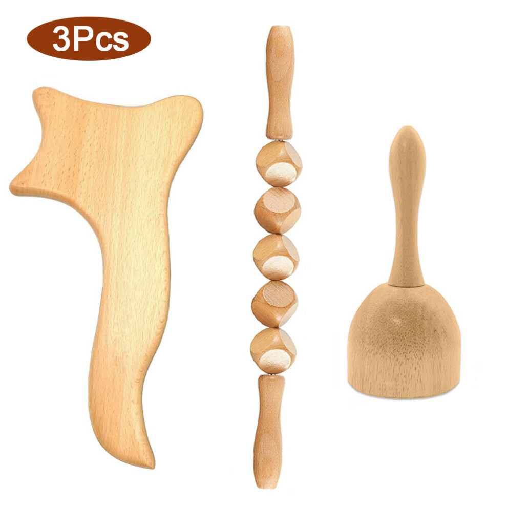 Dechoicelife (A-Set A-3Pcs) Wooden Massage Roller Stick Wood Swedish Cup Wood Scraping Board Anti-Cellulite Massager For Body Sculpting Lymphatic Drainage