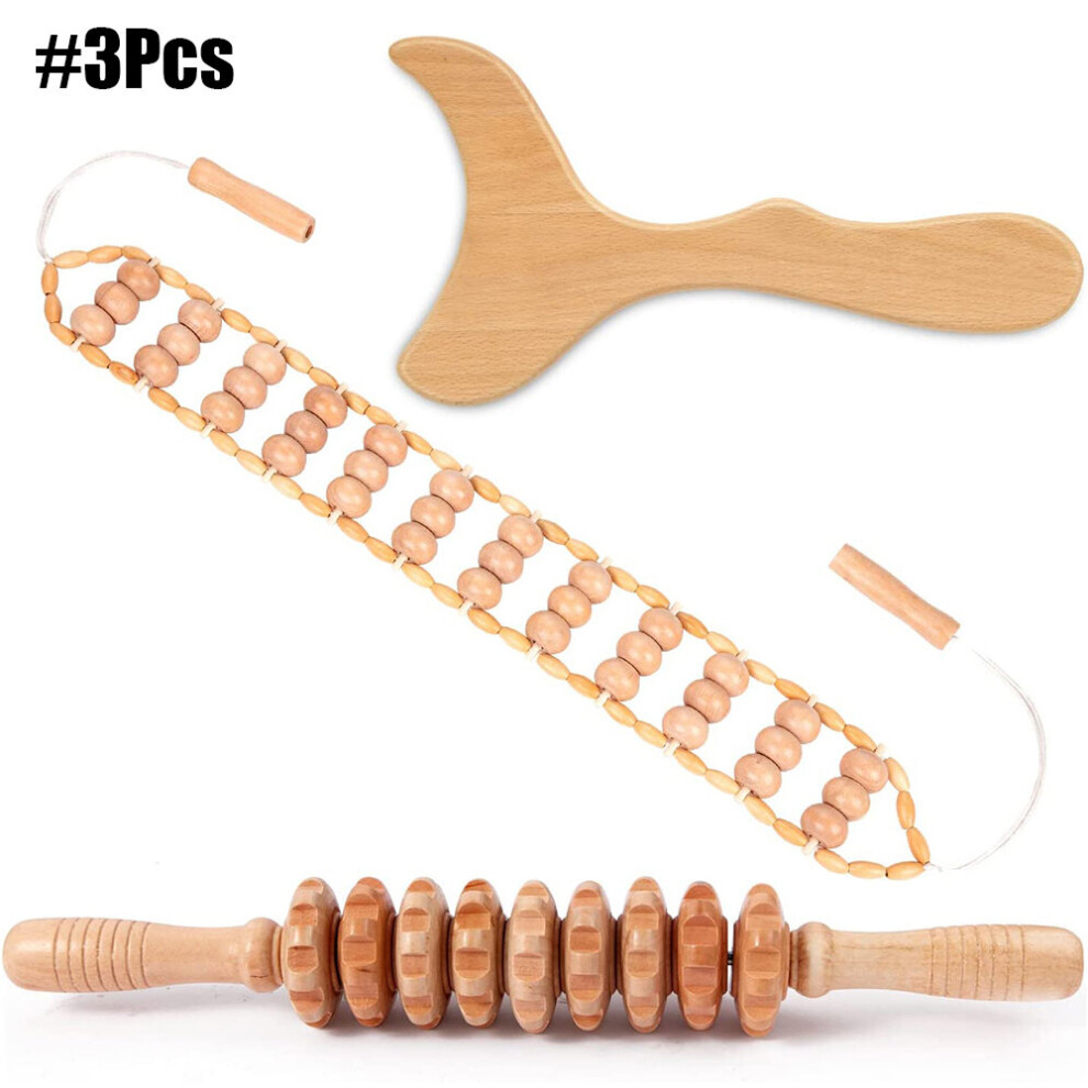 Dechoicelife Ivory (A-) Wooden Body Massage Tool Maderoterapia Kit Wood Massager Roller Wood Gua Sha Roller Manual Wooden For Body Contour Massager
