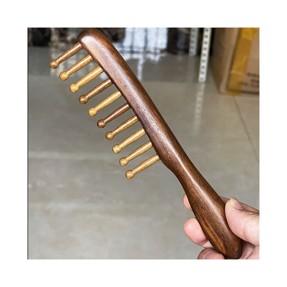 Dechoicelife Long Handle Sandalwood Massage Comb Wide Tooth Meridian Scraping Massager Comb Gua Sha Therapy Scalp Relax Blood Circulation