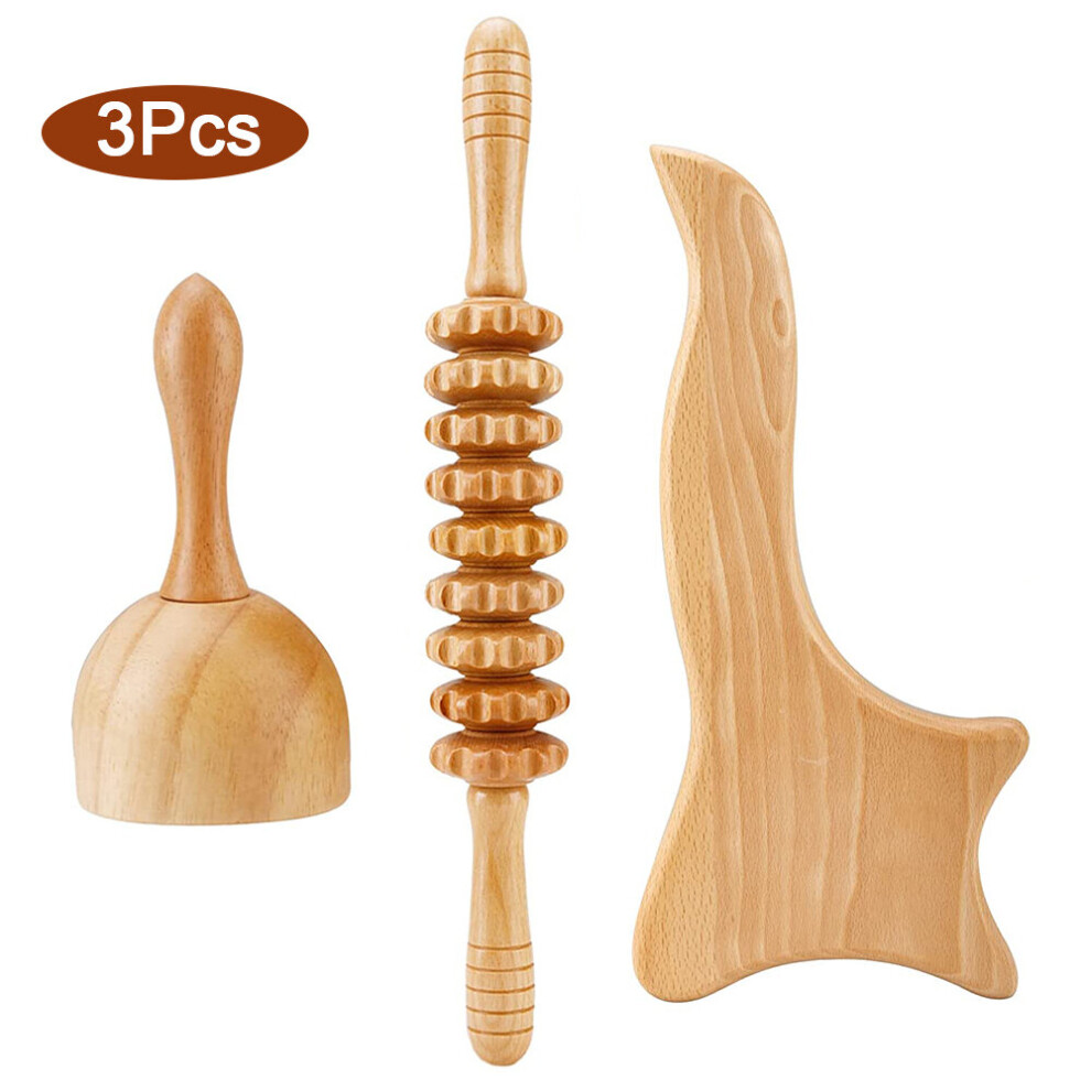 Dechoicelife (A-Set B-3Pcs) Wooden Massage Roller Guasha Massage Board Wood Massage Cup Mushroom Massager Lymphatic Drainage Anti-Cellulite Body Sculpting