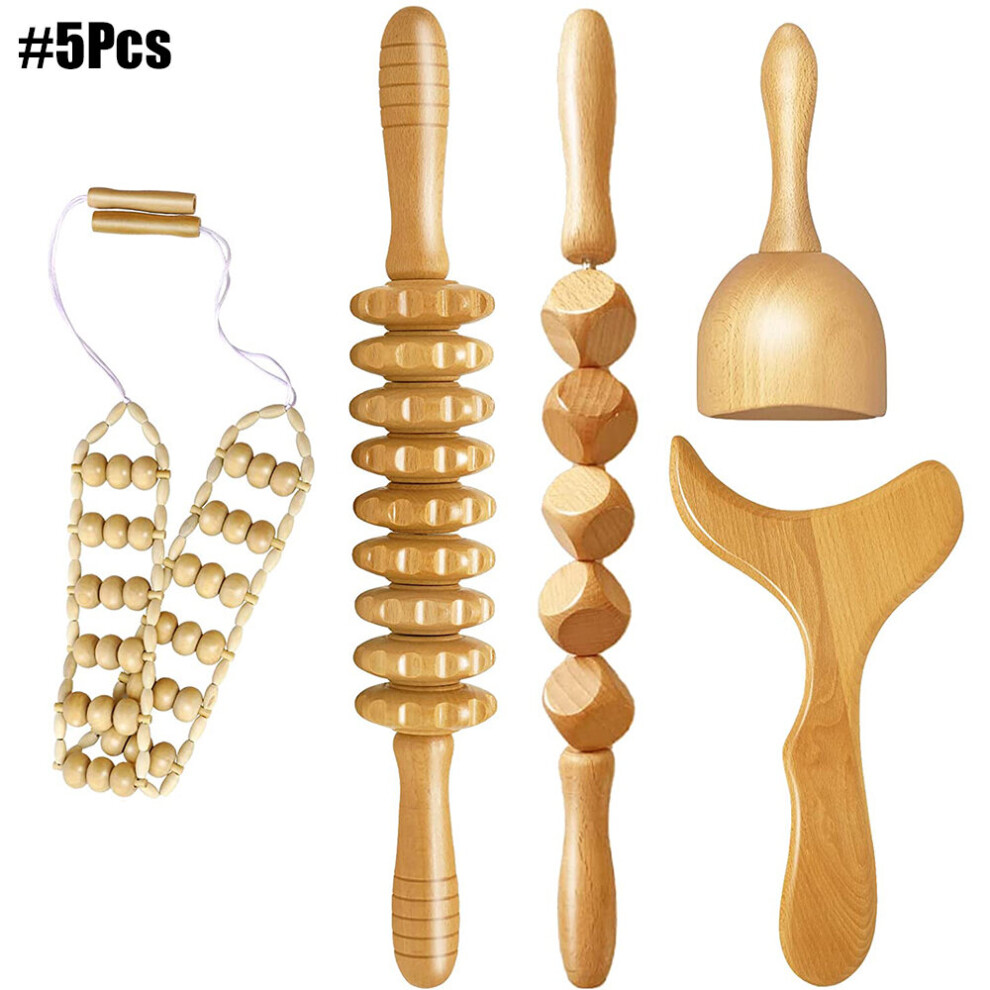 Dechoicelife (A-5Pcs) Multi-Functional Body Massage Roller Stick Wood Therapy Tools For Body Sculpting, Anti-Cellulite Muscle Sore, Maderoterapia Kit