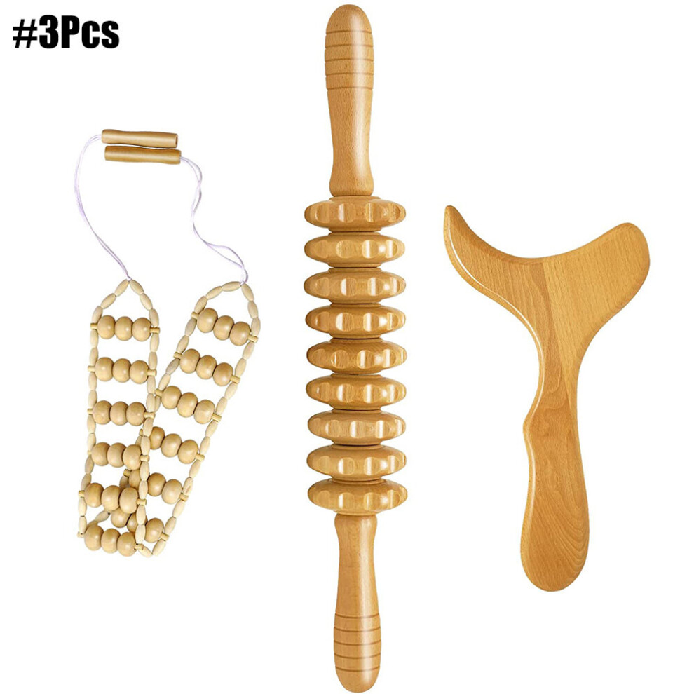 Dechoicelife (A-White) Multi-Functional Body Massage Roller Stick Wood Therapy Tools For Body Sculpting, Anti-Cellulite Muscle Sore, Maderoterapia Kit