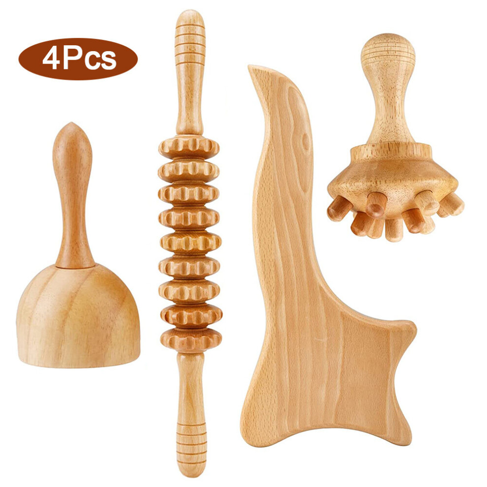Dechoicelife (A-Set A-4Pcs) Wooden Massage Roller Guasha Massage Board Wood Massage Cup Mushroom Massager Lymphatic Drainage Anti-Cellulite Body Sculpting