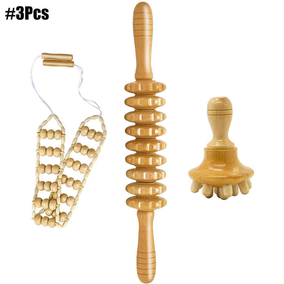 Dechoicelife (A-Blue) Multi-Functional Body Massage Roller Stick Wood Therapy Tools For Body Sculpting, Anti-Cellulite Muscle Sore, Maderoterapia Kit