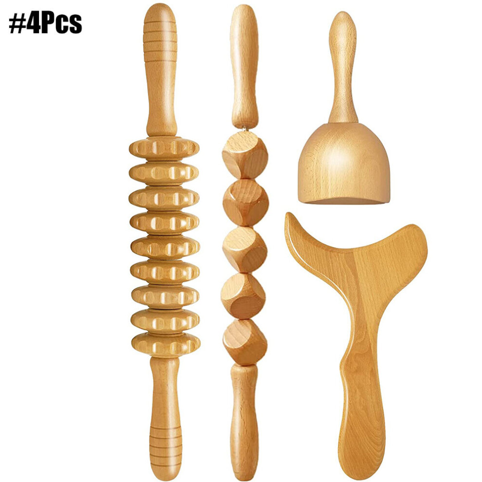 Dechoicelife (A-Orange) Multi-Functional Body Massage Roller Stick Wood Therapy Tools For Body Sculpting, Anti-Cellulite Muscle Sore, Maderoterapia Kit