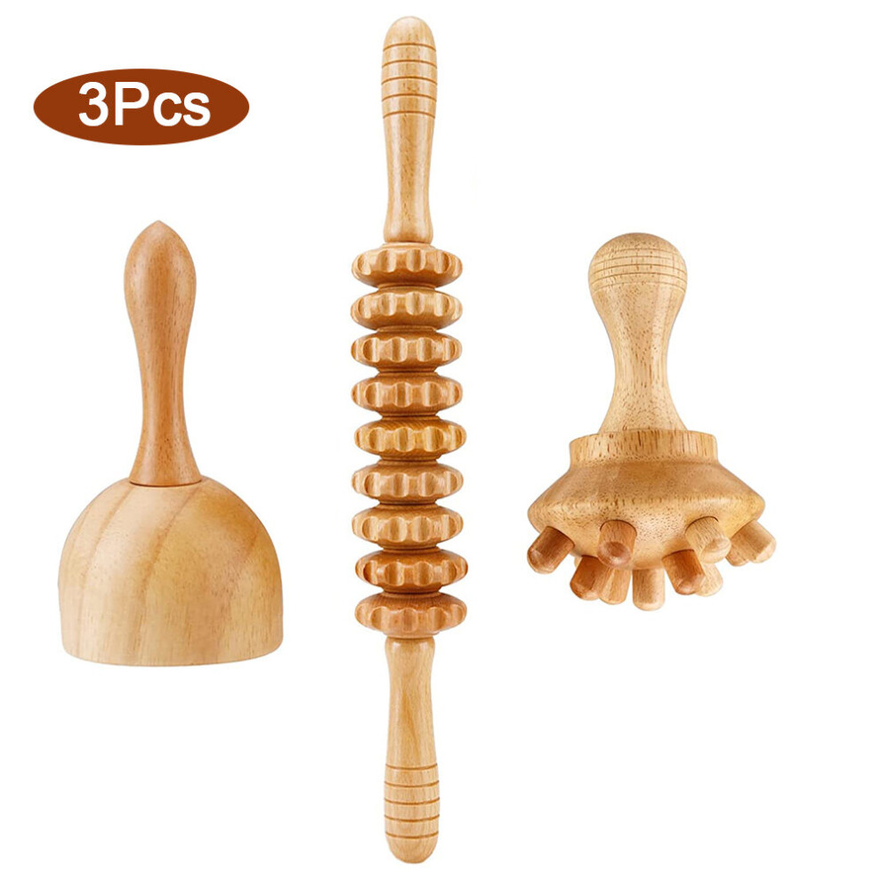 Dechoicelife (A-Set D-3Pcs) Wooden Massage Roller Guasha Massage Board Wood Massage Cup Mushroom Massager Lymphatic Drainage Anti-Cellulite Body Sculpting